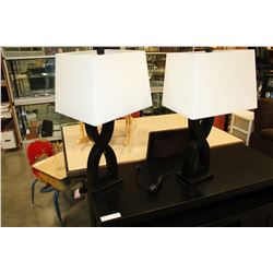 PAIR OF MODERN ESPRESSO FINISH TABLE LAMPS WITH SHADES