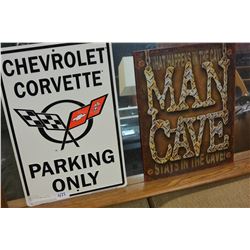 CORVETTE AND MAN CAVE TIN SIGNS