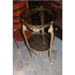 TWO TIER BRASS AND GLASS TOP PARLOUR TABLE