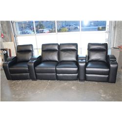 AS NEW HOME ELEGANCE 6PC THEATRE SECTIONAL, WITH 4 POWER RECLINING CHAIRS. AND CONSOLES, RETAIL $249