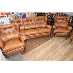 ITALIAN LEATHER 3 PIECE SOFA AND TWO CHAIRS