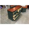 Image 4 : SEVEN DRAWER PINE AND GREEN DRESSER WITH MIRROR AND NIGHTSTAND