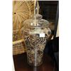 Image 1 : LARGE GLASS LIDDED CONTAINER WITH DECORATIVE PINECONES