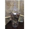 Image 1 : LARGE GLASS LIDDED CONTAINER WITH DECORATIVE PINECONES