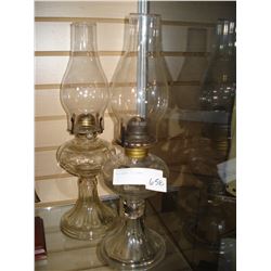TWO GLASS OIL LAMPS