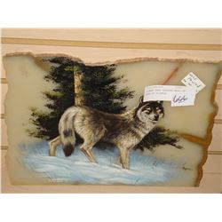 SIGNED HAND PAINTED WOLF ON ONYX BY RICARDO