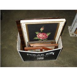 BOX OF FRAMED NEEDLEWORK