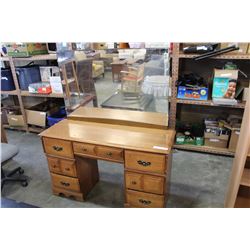 MAPLE DOUBLE PEDESTAL DESK WITH MIRROR