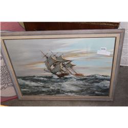 LARGE SAILING SHIP FRAMED PICTURE