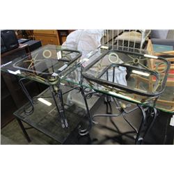 PAIR OF METAL BASE SQUARE GLASSTOP ENDTABLES