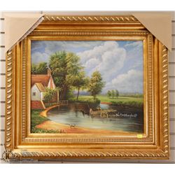 OIL ON CANVAS FARMHOUSE PICTURE IN FRAME