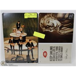 NEW BEATLES & MARILYN MONROE TIN SIGNS 8X12.