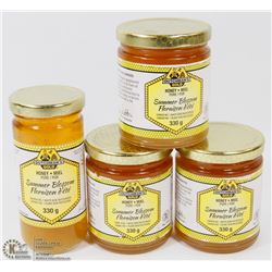 FLAT W/ ASSORTED JARS OF HONEY.