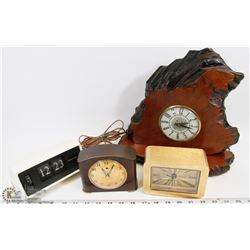 LOT OF 4 VINTAGE CLOCKS.