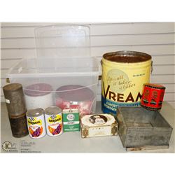 LOT OF 12 VINTAGE TINS & OIL CANS.