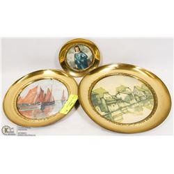 3 BRASS PICTURE PLATES.