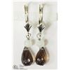 Image 1 : 2) STERLING SILVER SMOKEY QUARTZ DROP EARRINGS