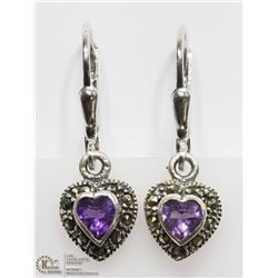 4) STERLING SILVER AMETHYST MARCASITE EARRINGS