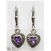 Image 1 : 4) STERLING SILVER AMETHYST MARCASITE EARRINGS