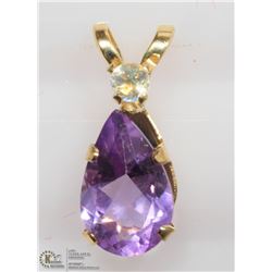 5) 10KT GOLD AMETHYST PEAR SHAPED PENDANT