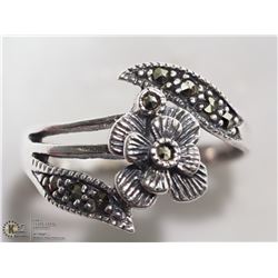 13) STERLING SILVER MARCASITE FLOWER STYLE RING