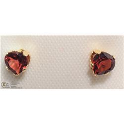 17) 14KT GOLD GARNET HEART SHAPED EARRINGS
