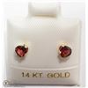 Image 3 : 17) 14KT GOLD GARNET HEART SHAPED EARRINGS