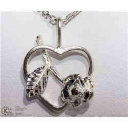 22) STERLING SILVER ROSE HEART PENDANT NECKLACE