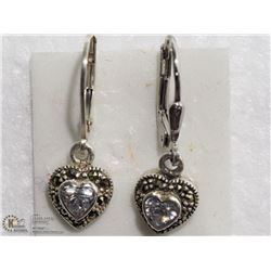 27) STERLING SILVER HEART CZ & MARCASITE EARRINGS