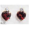 Image 1 : 30) 10KT GOLD GARNET & CZ HEART SHAPED EARRINGS