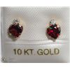 Image 2 : 30) 10KT GOLD GARNET & CZ HEART SHAPED EARRINGS
