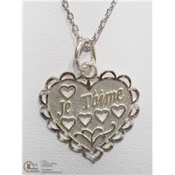 33) ST. SILVER 'JE T'AIME' HEART PENDANT NECKLACE