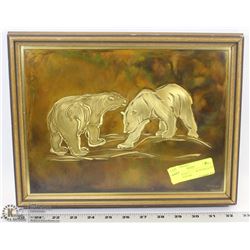 BRASS RELIEF PICTURE BY PRIDDAT OF POLAR BEARS