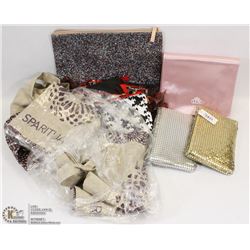 LOT OF JEWELRY HOLDERS, EVENING CLUTCHES,