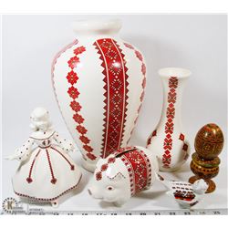 UKRAINIAN COLLECTION OF VASES, BIRD, PIGGY BANK,