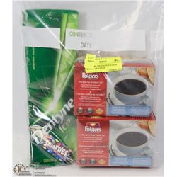 LOT OF W/ 2 BOXES OF FOLGERS K-CUPS, 3 PACKS OF