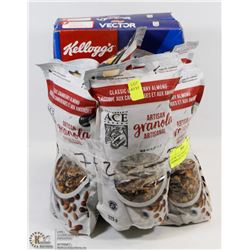 LOT OF 7 ACE BAKERY ARTISAN GRANOLA & 2 KELLOGG'S