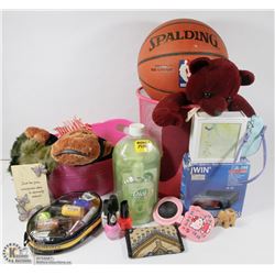 PINK GARBAGE CAN WITH BASKET BALL FINGERNAIL POLISH