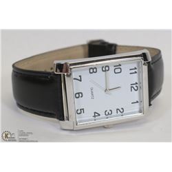 NEW SILVER TONE QUARTZ WATCH WITH BLACK BAND