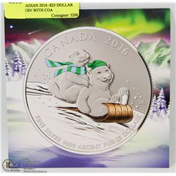 RCM CANADIAN 2016 -$25 DOLLAR SILVER COIN WITH COA