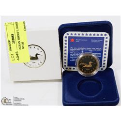 1987 CANADIAN PROOF LOONIE IN DISPLAY WITH