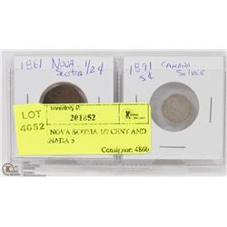23) 1861 NOVA SCOTIA 1/2 CENT AND 1891 CANADA 5