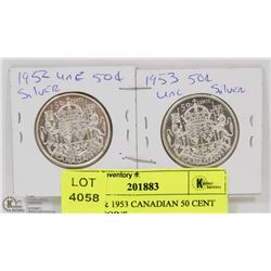 48) 1952 & 1953 CANADIAN 50 CENT SILVER COINS.