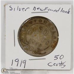 1919 NEWFOUNDLAND SILVER 50 CENT COIN
