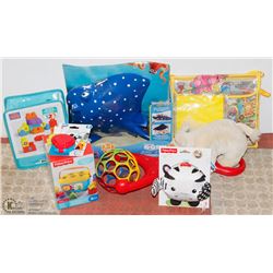 FLAT OF NEW KID ITEMS INCL FISHER PRICE