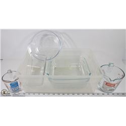 BOX W/ OVENWARE-PYREX, ANCHOR HOCKING, ETC