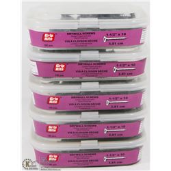5 TUBS OF 1-1/2" X 10 DRYWALL SCREWS