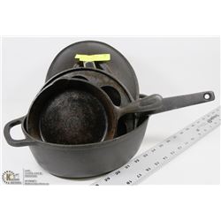 CAST IRON ROASTER (10"X8") WITH 6" & 8" CAST IRON