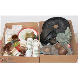 TWO BOXES OF ESTATE ITEMS INCLUDING FOUNTAINS,