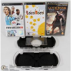 BOX W/ 3 PSP GAMES & A PSM PROTECTION CASE